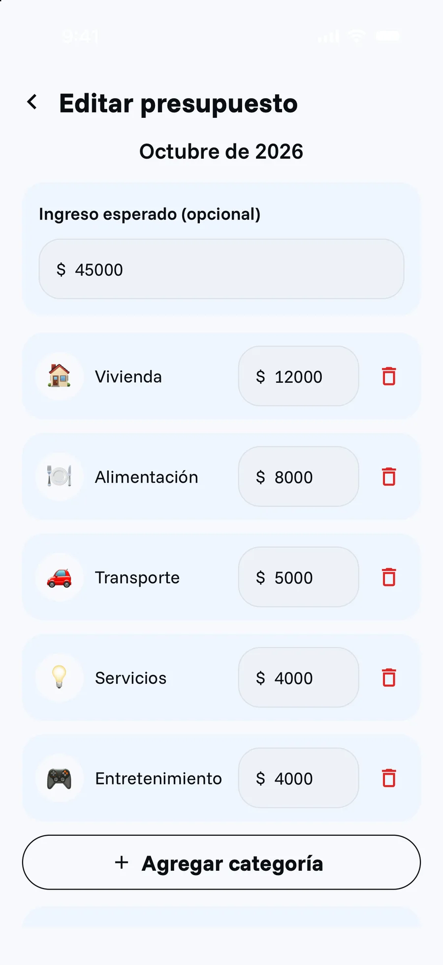 Pantalla de Presupuesto en Cifria