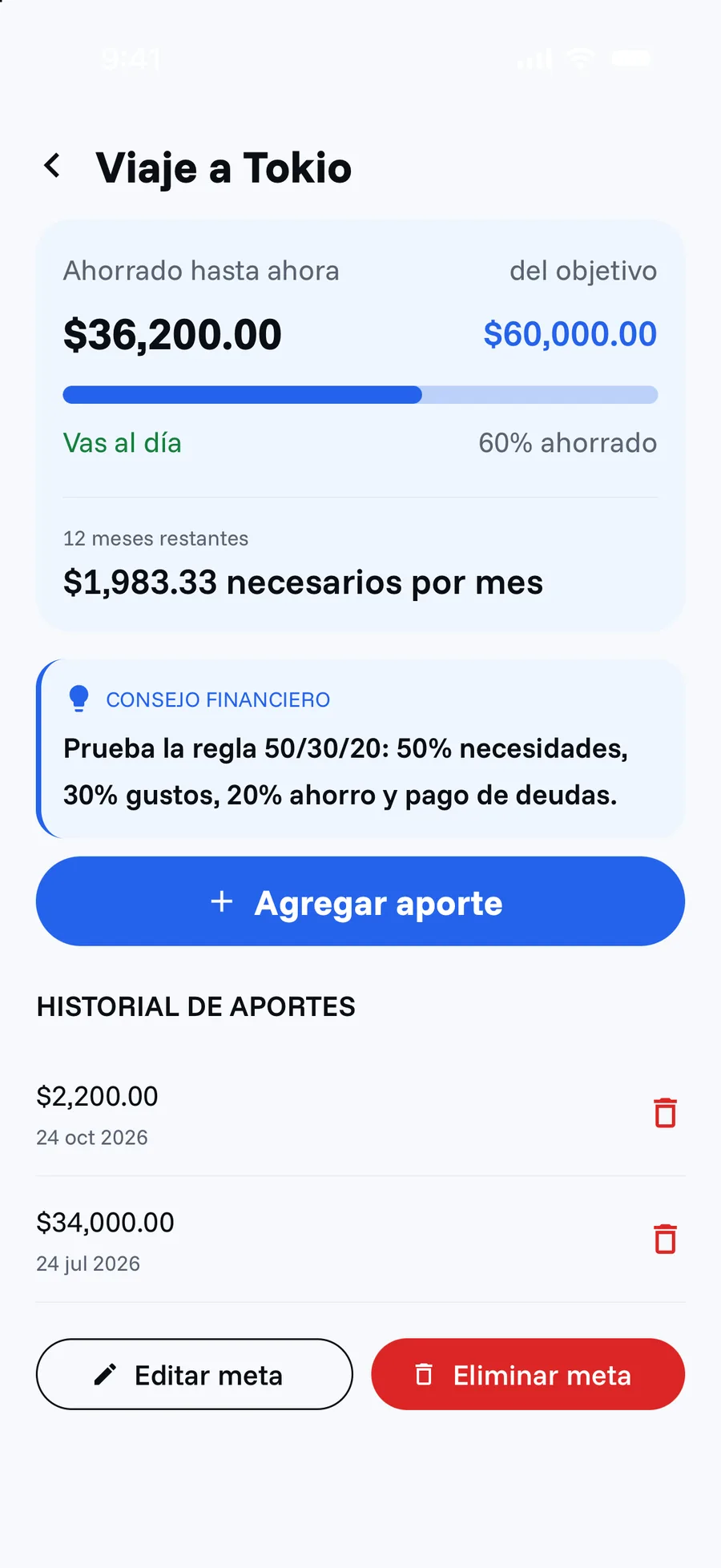 Pantalla de Metas en Cifria